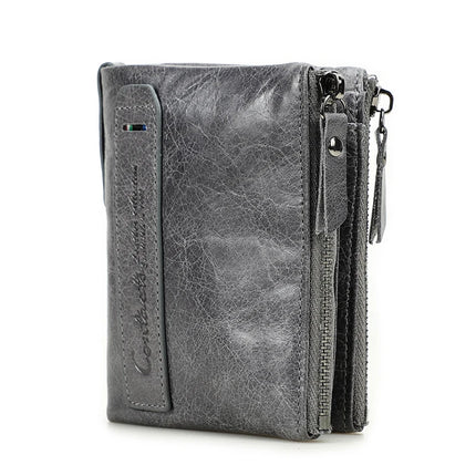 Cartera de Cuero Genuino para Mujer con Doble Cremallera - Genuine Leather Wallet