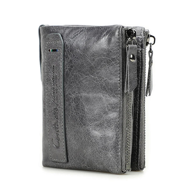 Cartera de Cuero Genuino para Mujer con Doble Cremallera - Genuine Leather Wallet