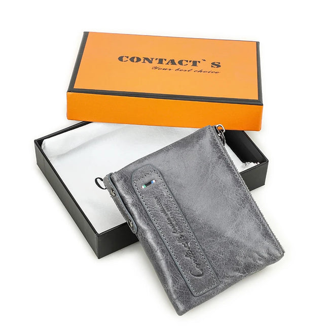 Cartera de Cuero Genuino para Mujer con Doble Cremallera - Genuine Leather Wallet