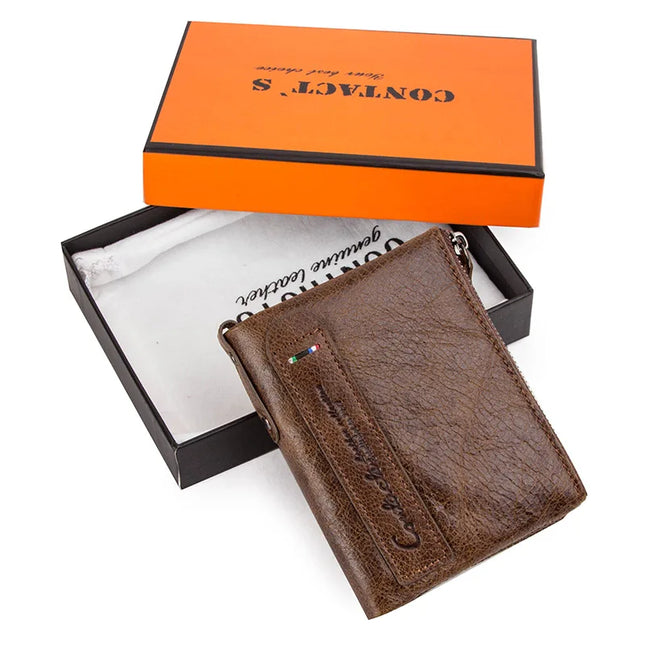 Cartera de Cuero Genuino para Mujer con Doble Cremallera - Genuine Leather Wallet