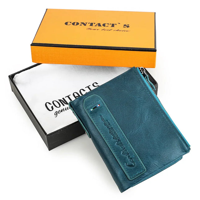 Cartera de Cuero Genuino para Mujer con Doble Cremallera - Genuine Leather Wallet