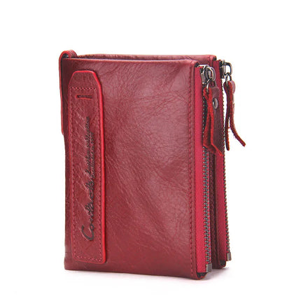 Cartera de Cuero Genuino para Mujer con Doble Cremallera - Genuine Leather Wallet
