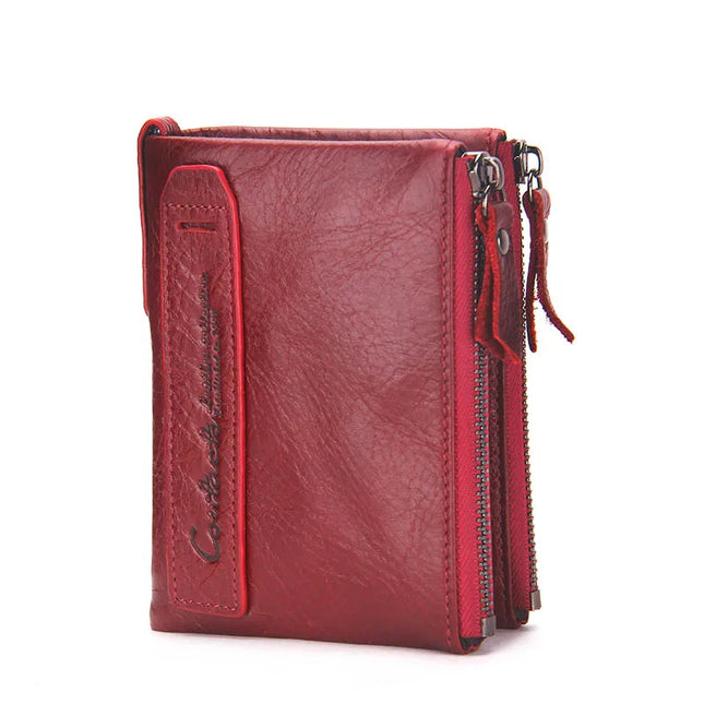 Cartera de Cuero Genuino para Mujer con Doble Cremallera - Genuine Leather Wallet