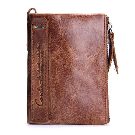Cartera de Cuero Genuino para Mujer con Doble Cremallera - Genuine Leather Wallet