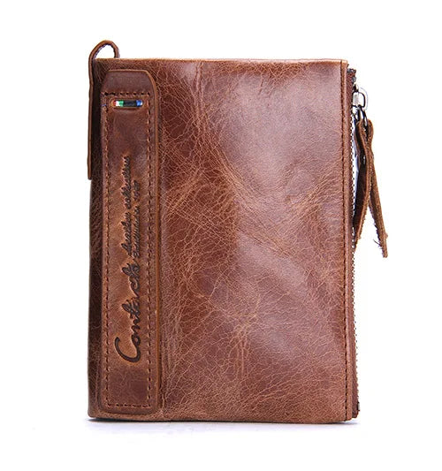 Cartera de Cuero Genuino para Mujer con Doble Cremallera - Genuine Leather Wallet