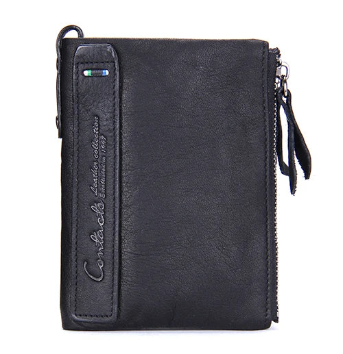 Cartera de Cuero Genuino para Mujer con Doble Cremallera - Genuine Leather Wallet