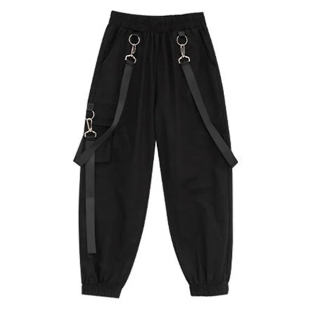 Girls’ black streetwear cargo pants -Pantalones cargo negros estilo streetwear para chicas