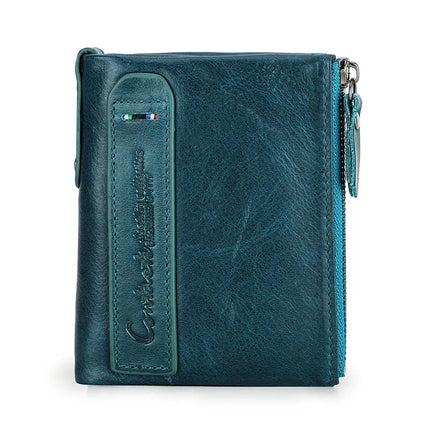 Cartera de Cuero Genuino para Mujer con Doble Cremallera - Genuine Leather Wallet
