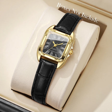 Reloj Clásico Esfera Cuadrada, Cuarzo y Correa de Cuero - Classic Square Dial Quartz Watch with Leather Strap