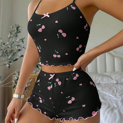 Youthful two-piece floral print pajama set