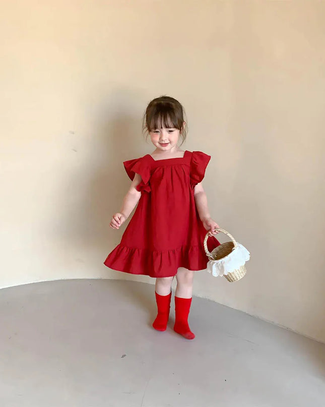 Vestido Verano Niña Manga Voladora Lazo / Summer Dress Girl Flutter Sleeve Bow