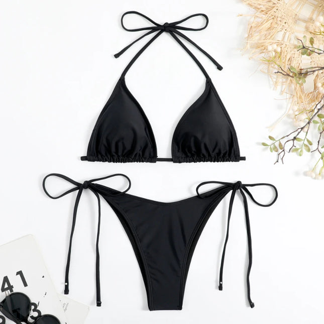 Brazilian Halter Tie Bikini – Elegant & Adjustable Swimsuit