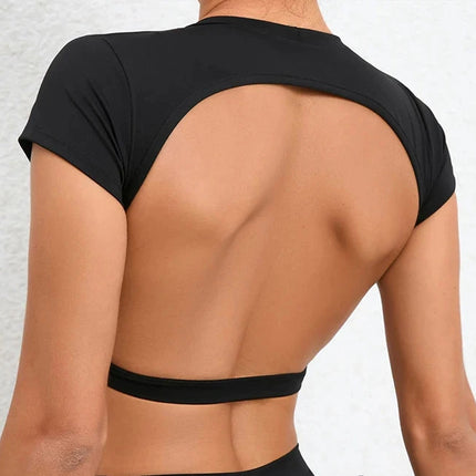 Women’s Backless Sports Top – Breathable Gym Fitness Yoga Shirt