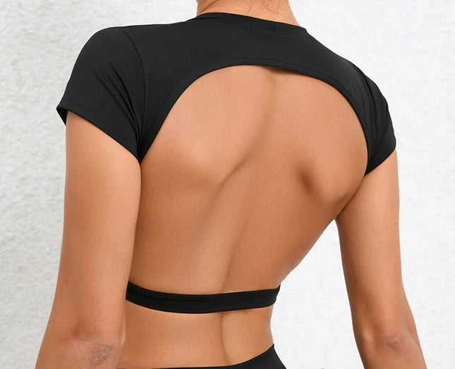 Women’s Backless Sports Top – Breathable Gym Fitness Yoga Shirt