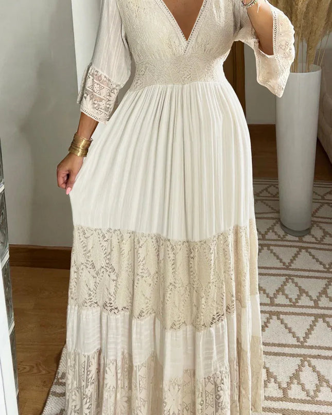 Elegant floral lace long dress -Vestido floral elegante de encaje