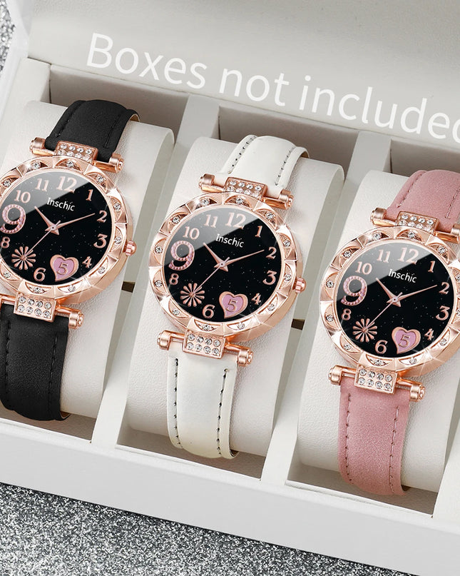 Relojes de Pulsera con Esfera de Corazón y diamantes Imitacion - Heart Dial Wristwatch with Imitation Diamonds