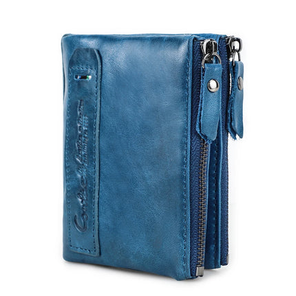 Cartera de Cuero Genuino para Mujer con Doble Cremallera - Genuine Leather Wallet