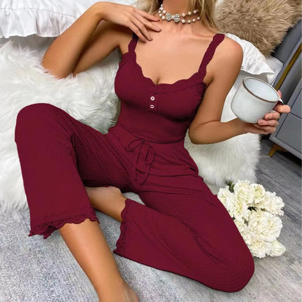 Pajama Set - Long with Buttons and Lace