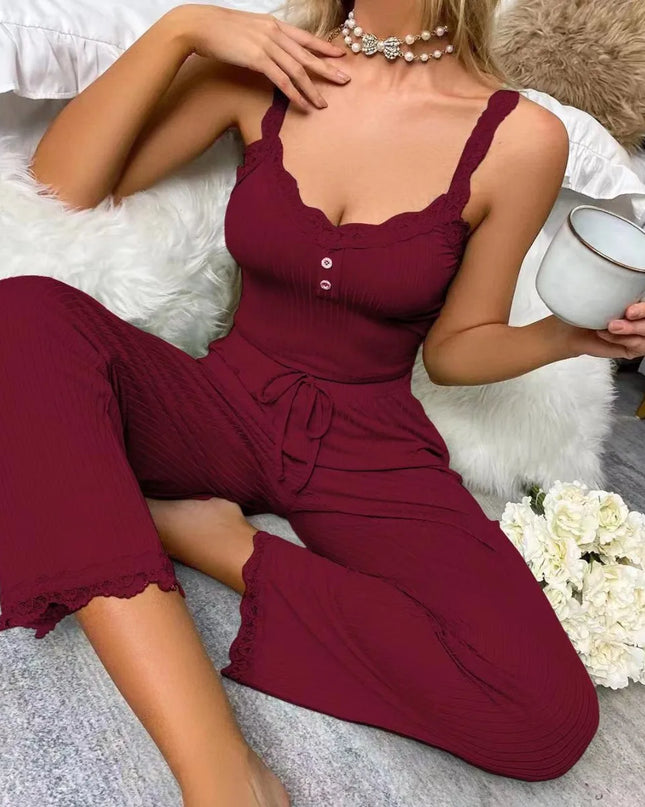 Pajama Set - Long with Buttons and Lace