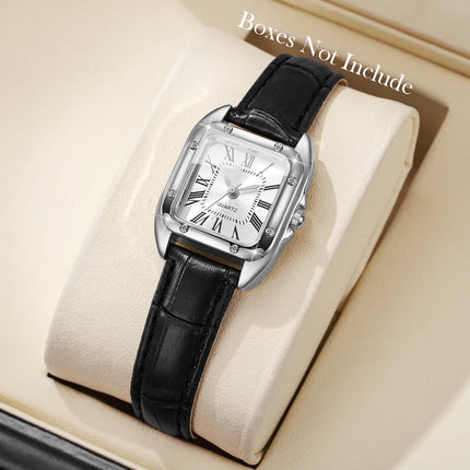 Reloj Clásico Esfera Cuadrada, Cuarzo y Correa de Cuero - Classic Square Dial Quartz Watch with Leather Strap
