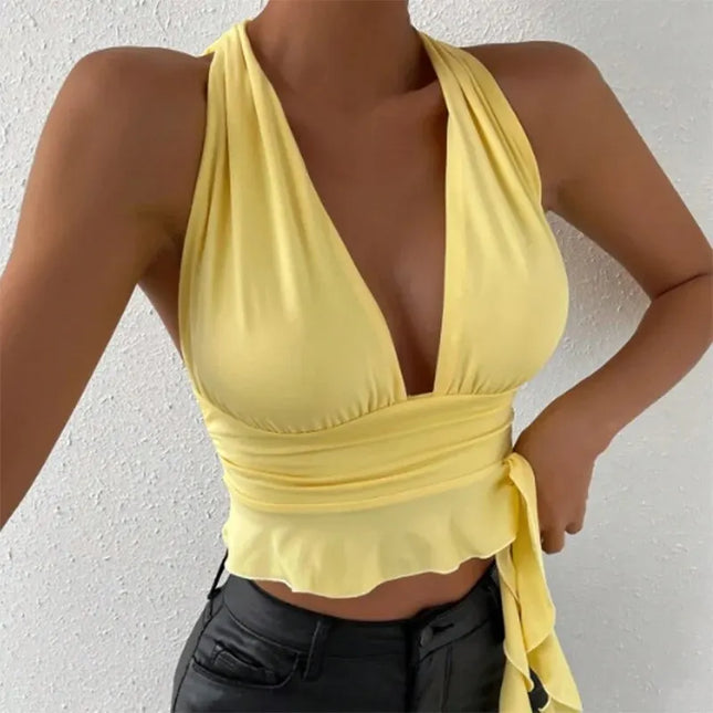 Top Plisado con Cuello en V / Pleated Deep V-Neck Top