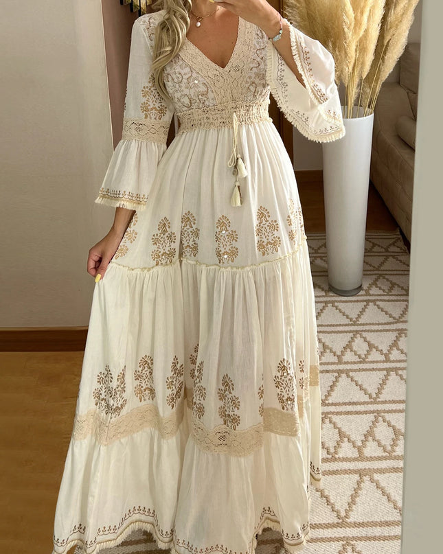Elegant floral lace long dress -Vestido floral elegante de encaje