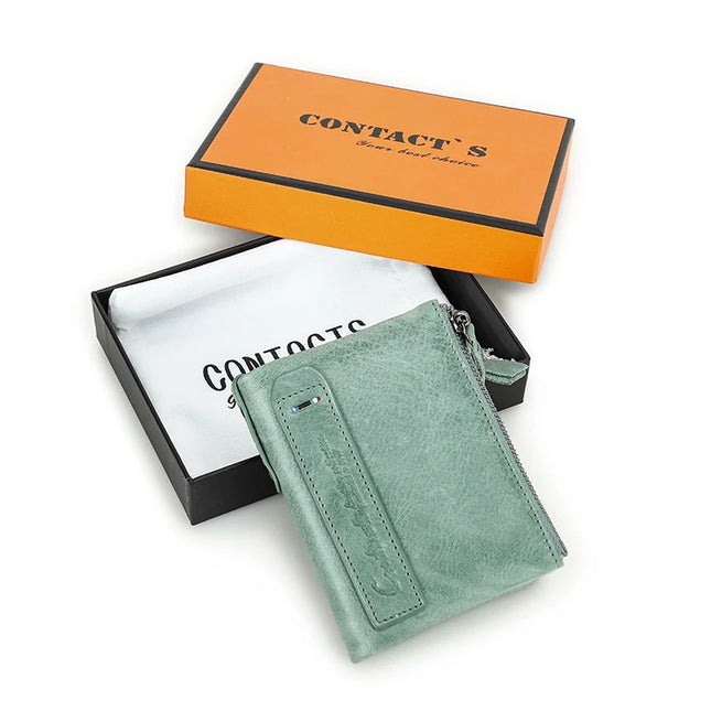 Cartera de Cuero Genuino para Mujer con Doble Cremallera - Genuine Leather Wallet