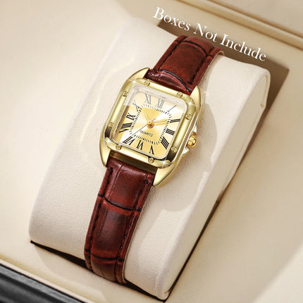 Reloj Clásico Esfera Cuadrada, Cuarzo y Correa de Cuero - Classic Square Dial Quartz Watch with Leather Strap