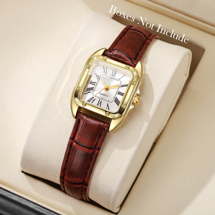 Reloj Clásico Esfera Cuadrada, Cuarzo y Correa de Cuero - Classic Square Dial Quartz Watch with Leather Strap