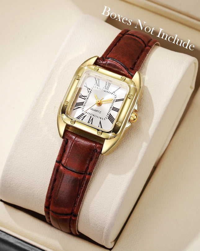 Reloj Clásico Esfera Cuadrada, Cuarzo y Correa de Cuero - Classic Square Dial Quartz Watch with Leather Strap