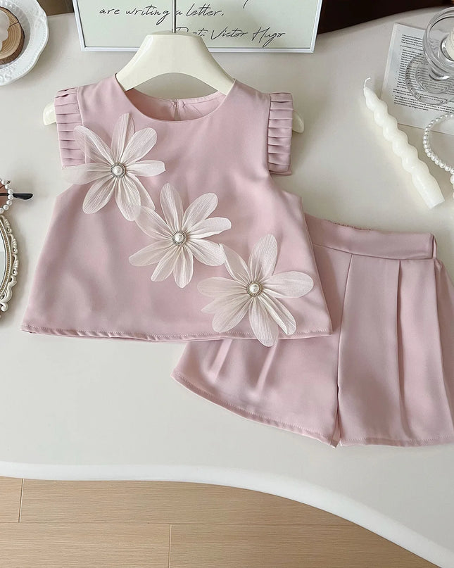 Conjunto Niña Flores Manga Corta / Girl Set Flowers Short Sleeve