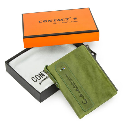 Cartera de Cuero Genuino para Mujer con Doble Cremallera - Genuine Leather Wallet