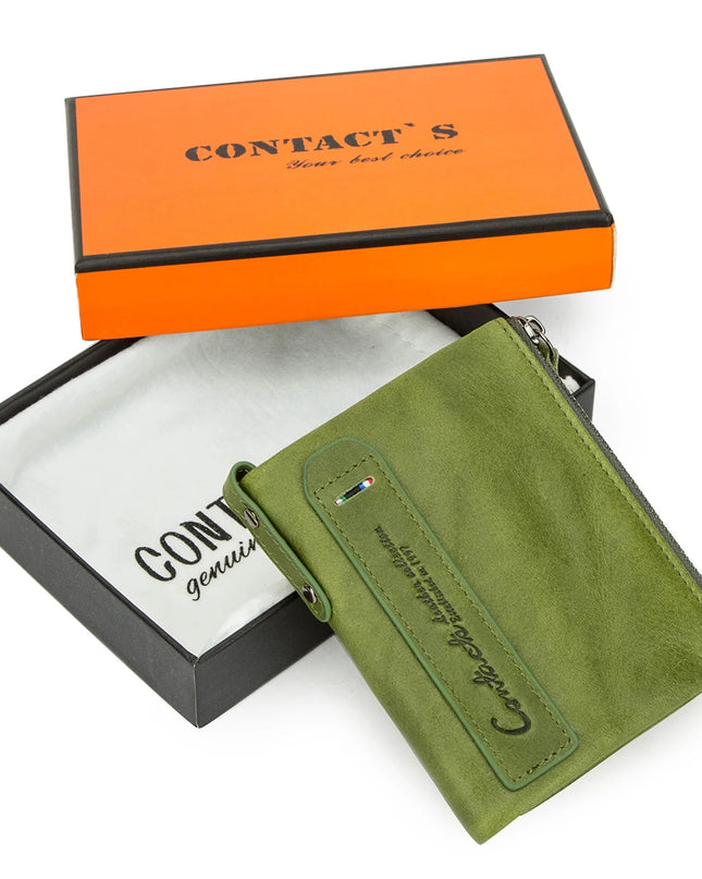 Cartera de Cuero Genuino para Mujer con Doble Cremallera - Genuine Leather Wallet