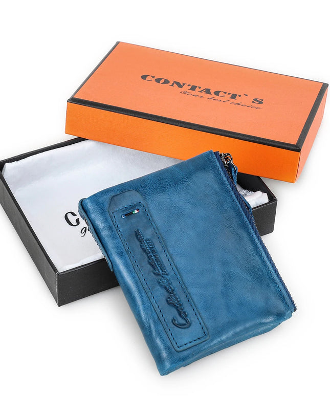 Cartera de Cuero Genuino para Mujer con Doble Cremallera - Genuine Leather Wallet