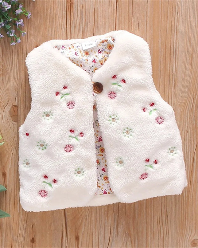 Chaleco Piel Niña Bordado Flores / Fur Vest Girl Flower Embroidery