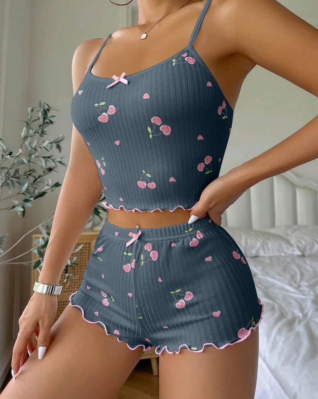 Youthful two-piece floral print pajama set
