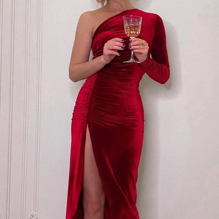 Vestido Elegante  Manga Larga y Abertura - Elegant Long Sleeve Dress with Slit