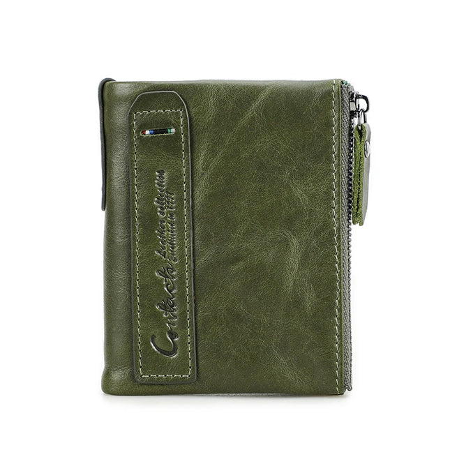 Cartera de Cuero Genuino para Mujer con Doble Cremallera - Genuine Leather Wallet