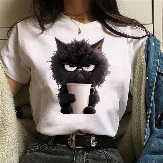 T-shirt - Funny White Cat Print for Women