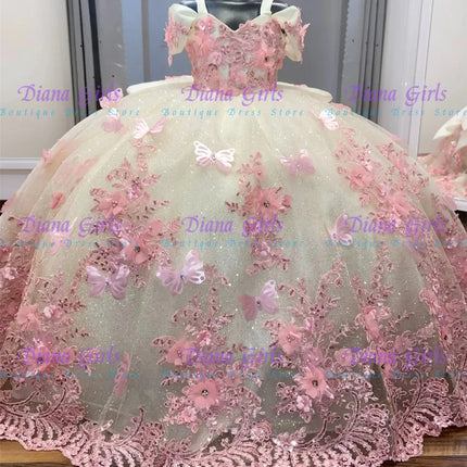 Girls’ fluffy tulle flower dress. - Vestido de tul esponjoso con flores para niña