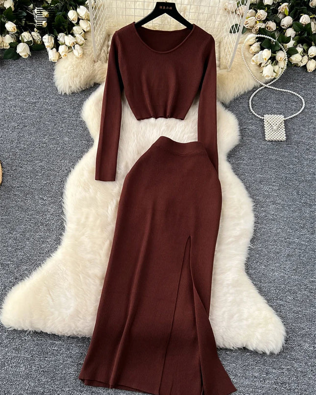 Set – Crop Tops + Fitted Long Skirt with Slit