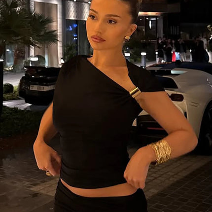 Camiseta Cuello Oblicuo Fruncida | Ruched Off-Shoulder Top