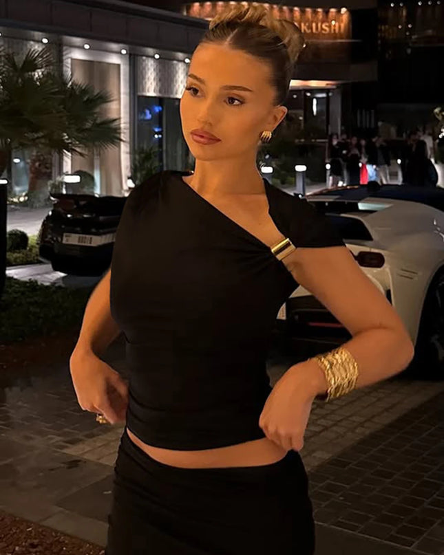 Camiseta Cuello Oblicuo Fruncida | Ruched Off-Shoulder Top