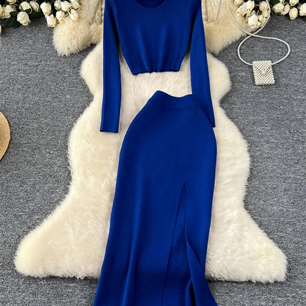 Set – Crop Tops + Fitted Long Skirt with Slit