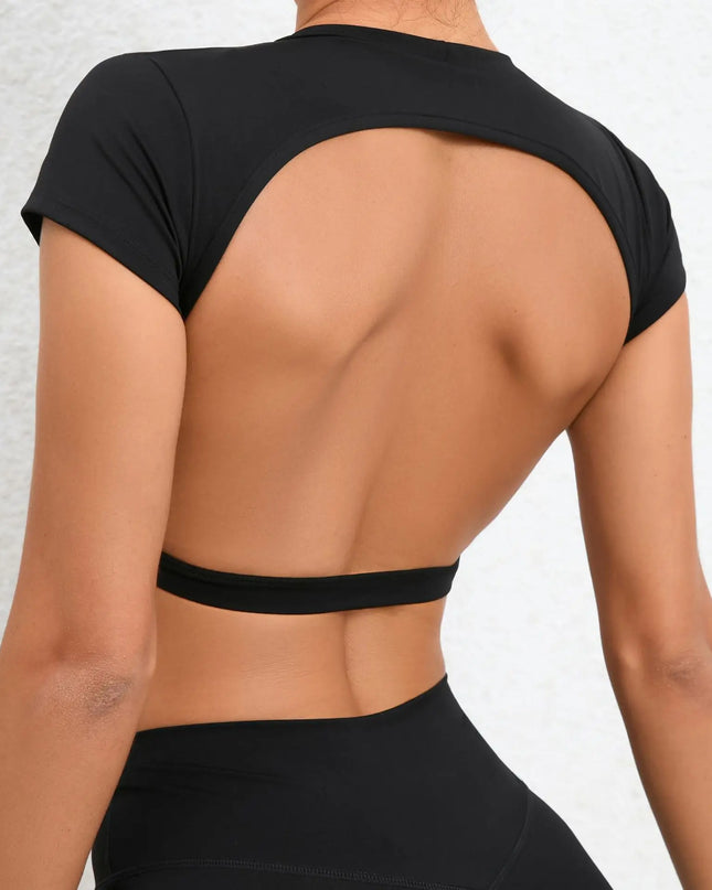 Women’s Backless Sports Top – Breathable Gym Fitness Yoga Shirt