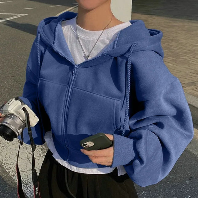 Warm navy zip hoodie -Sudadera cálida con capucha azul marino