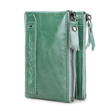 Cartera de Cuero Genuino para Mujer con Doble Cremallera - Genuine Leather Wallet