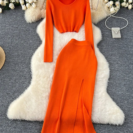 Set – Crop Tops + Fitted Long Skirt with Slit