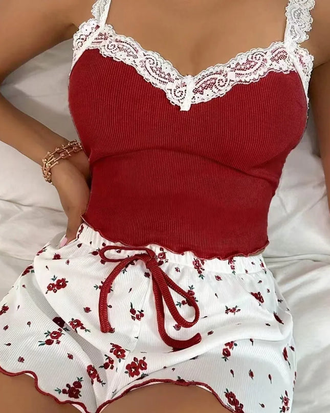 Pajama Set - Lace Design Short and Blouse