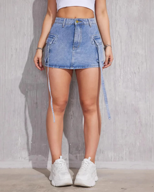 Short Skirt - Military Style Denim Fabric